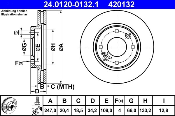 DISC FRANA ATE 24.0120-0132.1 - Compatibil cu CITROEN, PEUGEOT