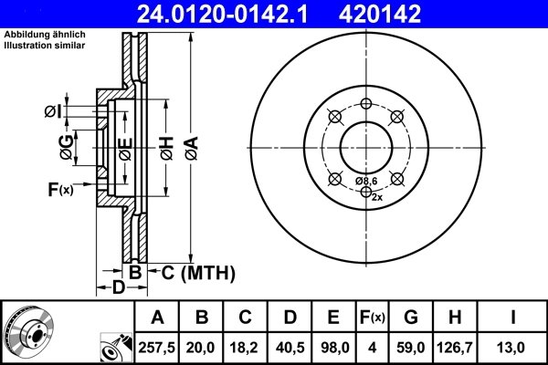 DISC FRANA ATE 24.0120-0142.1 - Compatibil cu ALFA ROMEO, FIAT, LANCIA