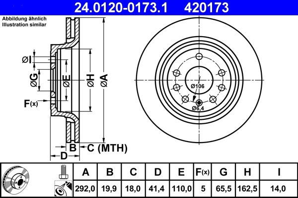 DISC FRANA ATE 24.0120-0173.1 - Compatibil cu CHEVROLET, FIAT, OPEL, SAAB, VAUXHALL