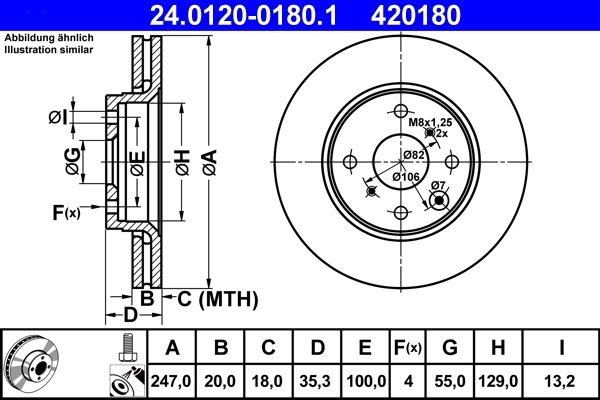 DISC FRANA ATE 24.0120-0180.1 - Compatibil cu CITROEN, PEUGEOT, TOYOTA