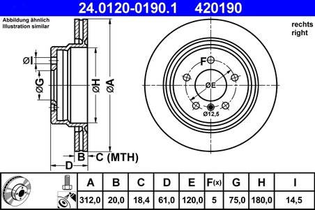 DISC FRANA ATE 24.0120-0190.1 - Compatibil cu BMW