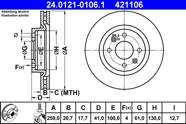 DISC FRANA ATE 24.0121-0106.1 - Compatibil cu DACIA, NISSAN, RENAULT