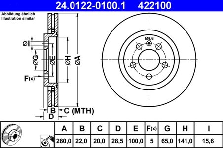 DISC FRANA ATE 24.0122-0100.1 - Compatibil cu SEAT, VW
