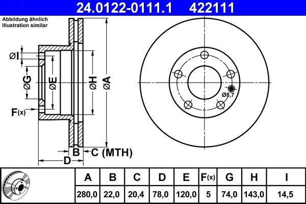DISC FRANA ATE 24.0122-0111.1 - Compatibil cu BMW