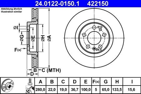 DISC FRANA ATE 24.0122-0150.1 - Compatibil cu AUDI, SEAT, SKODA, VW