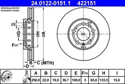 DISC FRANA ATE 24.0122-0151.1 - Compatibil cu AUDI, SEAT, SKODA, VW