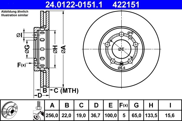 DISC FRANA ATE 24.0122-0151.1 - Compatibil cu AUDI, SEAT, SKODA, VW