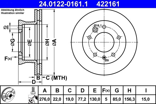 DISC FRANA ATE 24.0122-0161.1 - Compatibil cu MERCEDES-BENZ, VW