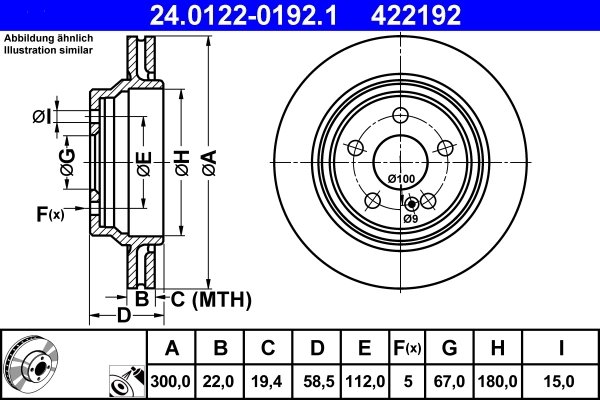 DISC FRANA ATE 24.0122-0192.1 - Compatibil cu MERCEDES-BENZ
