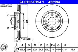 DISC FRANA ATE 24.0122-0194.1 - Compatibil cu CITROEN, DS, OPEL, PEUGEOT, VAUXHALL
