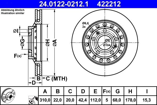 DISC FRANA ATE 24.0122-0212.1 - Compatibil cu AUDI, VW