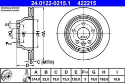 DISC FRANA ATE 24.0122-0215.1 - Compatibil cu VW