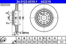DISC FRANA ATE 24.0122-0219.1 - Compatibil cu AUDI, CUPRA, SEAT, SKODA, VW