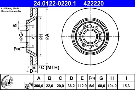 DISC FRANA ATE 24.0122-0220.1 - Compatibil cu AUDI