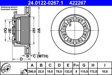 DISC FRANA ATE 24.0122-0267.1 - Compatibil cu RENAULT, RENAULT TRUCKS