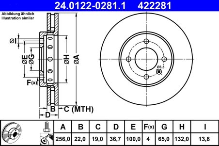 DISC FRANA ATE 24.0122-0281.1 - Compatibil cu SEAT, SKODA, VW