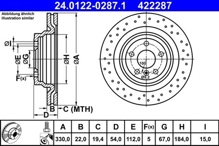 DISC FRANA ATE 24.0122-0287.1 - Compatibil cu MERCEDES-BENZ