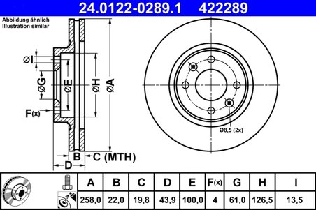 DISC FRANA ATE 24.0122-0289.1 - Compatibil cu DACIA, RENAULT, SMART