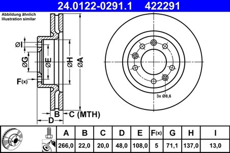DISC FRANA ATE 24.0122-0291.1 - Compatibil cu PEUGEOT