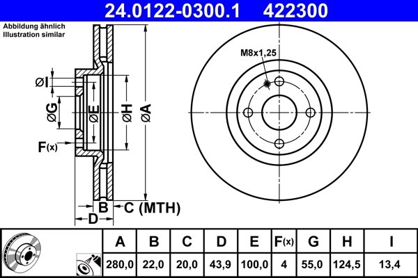DISC FRANA ATE 24.0122-0300.1 - Compatibil cu ABARTH, FIAT, MAZDA
