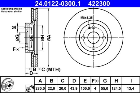 DISC FRANA ATE 24.0122-0300.1 - Compatibil cu ABARTH, FIAT, MAZDA