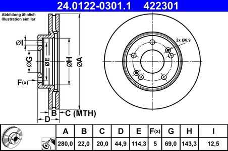 DISC FRANA ATE 24.0122-0301.1 - Compatibil cu HYUNDAI, KIA