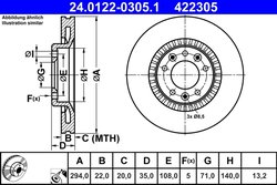 DISC FRANA ATE 24.0122-0305.1 - Compatibil cu CITROEN, OPEL, PEUGEOT, TOYOTA, VAUXHALL