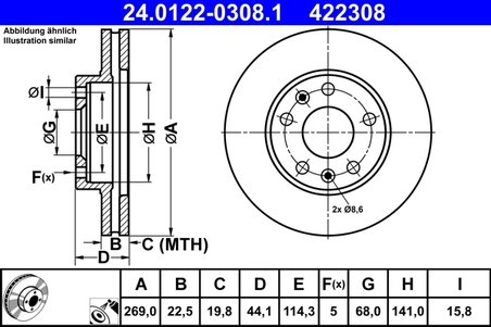 DISC FRANA ATE 24.0122-0308.1 - Compatibil cu RENAULT