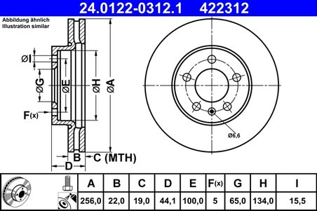 DISC FRANA ATE 24.0122-0312.1 - Compatibil cu AUDI, SEAT, SKODA, VW