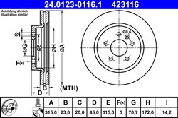 DISC FRANA ATE 24.0123-0116.1 - Compatibil cu OPEL, VAUXHALL