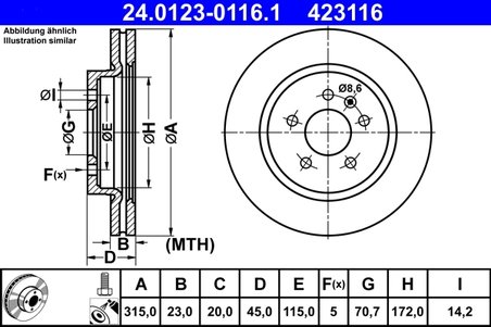 DISC FRANA ATE 24.0123-0116.1 - Compatibil cu OPEL, VAUXHALL
