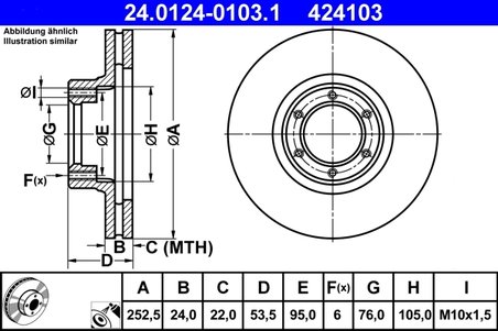 DISC FRANA ATE 24.0124-0103.1 - Compatibil cu OPEL, RENAULT, VAUXHALL