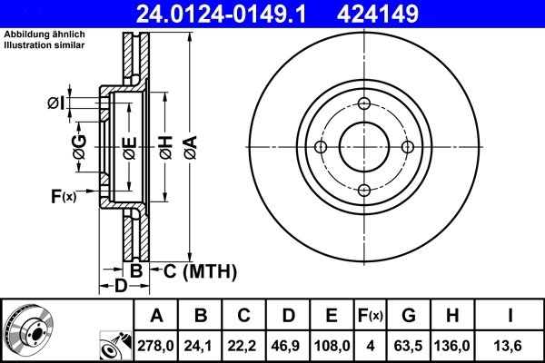 DISC FRANA ATE 24.0124-0149.1 - Compatibil cu FORD