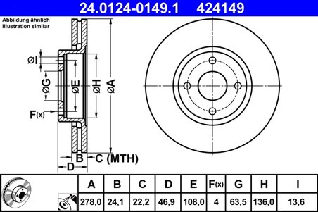 DISC FRANA ATE 24.0124-0149.1 - Compatibil cu FORD