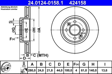 DISC FRANA ATE 24.0124-0158.1 - Compatibil cu RENAULT