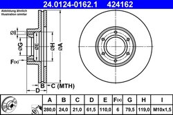 DISC FRANA ATE 24.0124-0162.1 - Compatibil cu OPEL, RENAULT, VAUXHALL