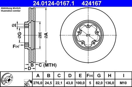 DISC FRANA ATE 24.0124-0167.1 - Compatibil cu FORD