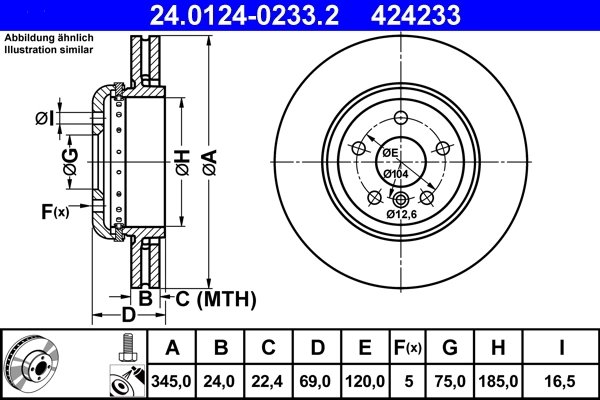 DISC FRANA ATE 24.0124-0233.2 - Compatibil cu BMW