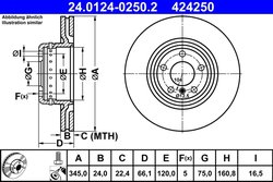 DISC FRANA ATE 24.0124-0250.2 - Compatibil cu BMW