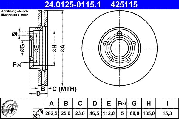 DISC FRANA ATE 24.0125-0115.1 - Compatibil cu VW