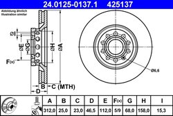 DISC FRANA ATE 24.0125-0137.1 - Compatibil cu AUDI, SEAT, SKODA