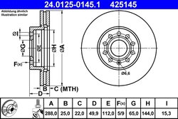 DISC FRANA ATE 24.0125-0145.1 - Compatibil cu AUDI, CUPRA, FORD, SEAT, SKODA, VW
