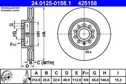DISC FRANA ATE 24.0125-0158.1 - Compatibil cu AUDI, CUPRA, SEAT, SKODA, VW