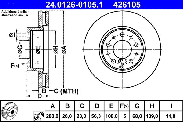 DISC FRANA ATE 24.0126-0105.1 - Compatibil cu VOLVO