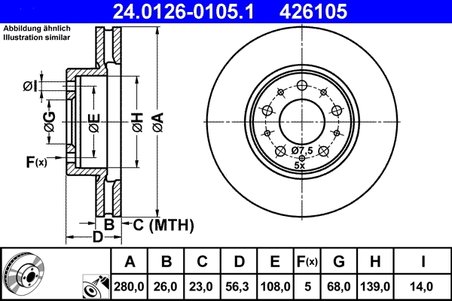 DISC FRANA ATE 24.0126-0105.1 - Compatibil cu VOLVO