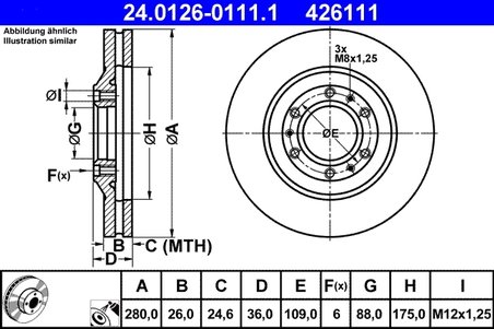 DISC FRANA ATE 24.0126-0111.1 - Compatibil cu ISUZU, OPEL, VAUXHALL