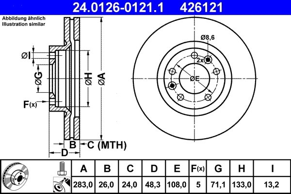 DISC FRANA ATE 24.0126-0121.1 - Compatibil cu CITROEN, OPEL, PEUGEOT, TOYOTA, VAUXHALL