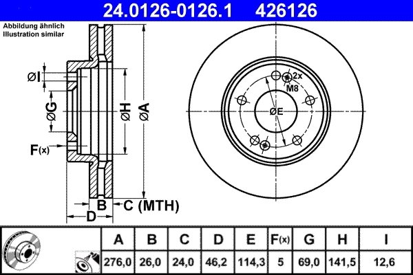 DISC FRANA ATE 24.0126-0126.1 - Compatibil cu HYUNDAI