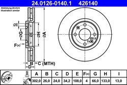 DISC FRANA ATE 24.0126-0140.1 - Compatibil cu CITROEN, DS, JEEP, OPEL, PEUGEOT, VAUXHALL