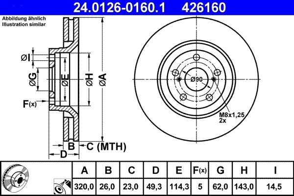 DISC FRANA ATE 24.0126-0160.1 - Compatibil cu TOYOTA